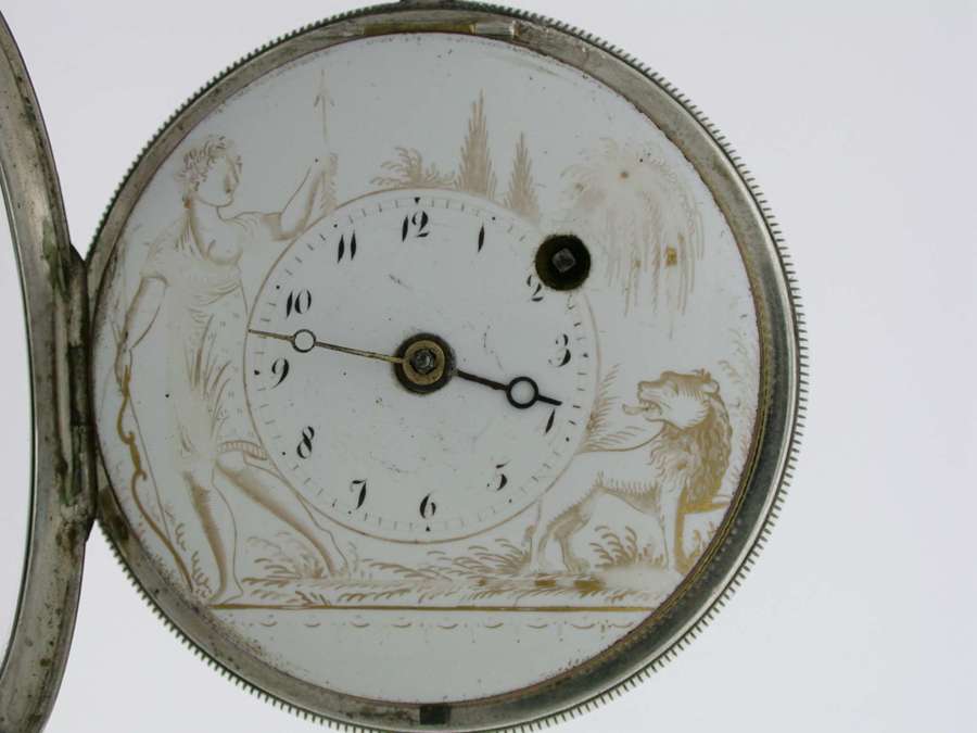 Silver Verge Painted Dial English / London  Pocket Watch 1800