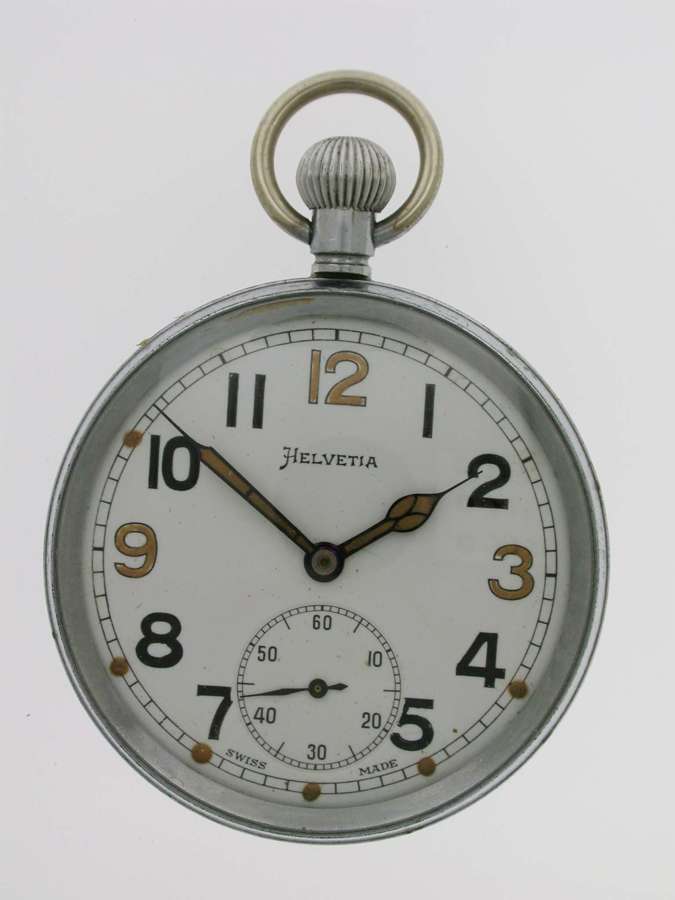 Helvetia WWll British Military Army Open Face Pocket Watch Swiss 1942