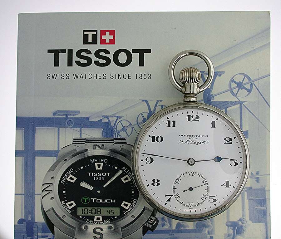 Steel Tissot Open Face Pocket Watch Swiss 1930  With Tissot Book
