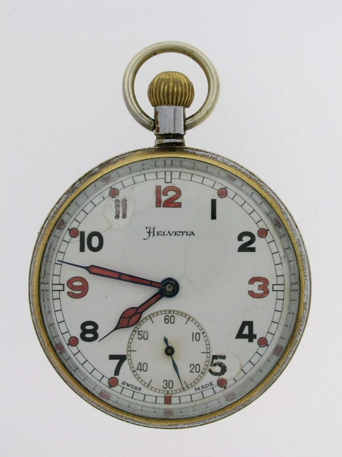 Helvetia WWll Military Army Open Face Pocket Watch Swiss 1942