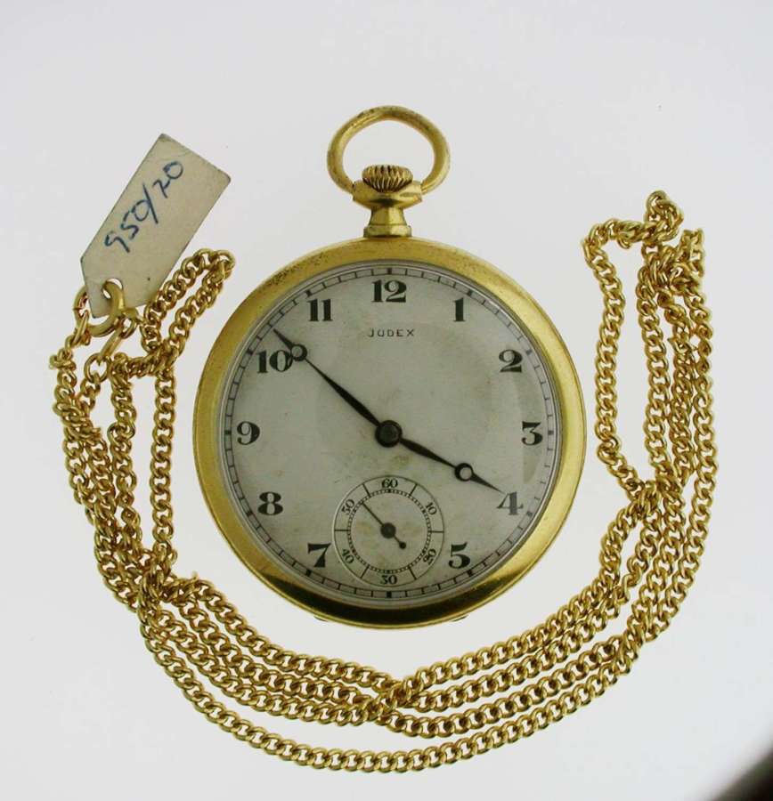 Judex Art Deco Gold Filled Open Face Pocket Watch with Chain Swiss1925