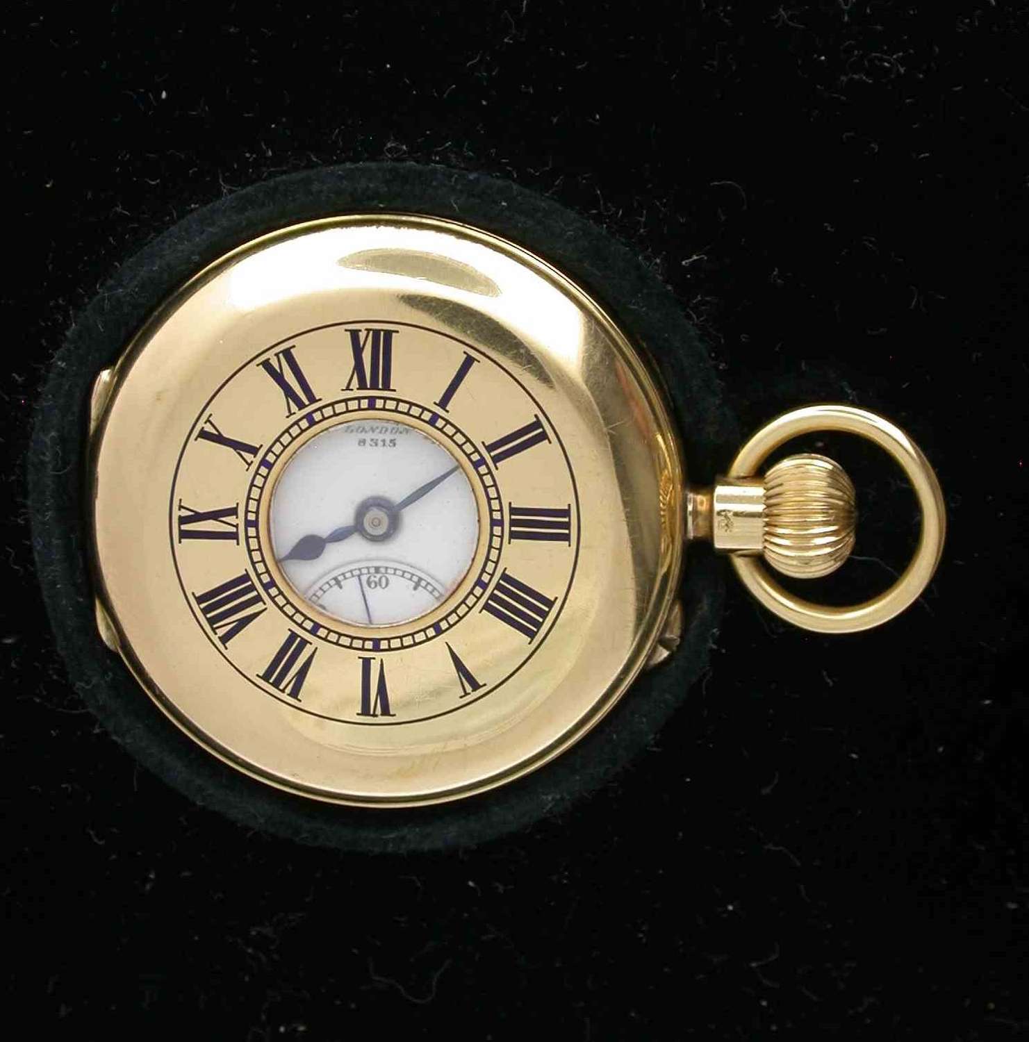 18 Kt Yellow Gold Clerke Half Hunter Pocket Watch  London 1909
