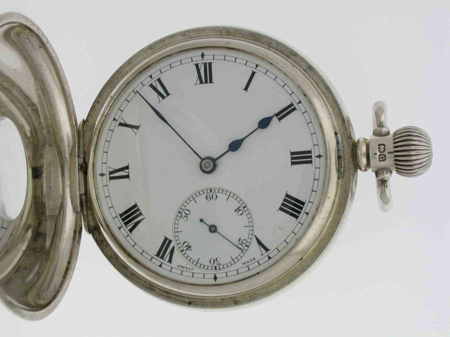 Silver Half Hunter Pocket Watch Birmingham 1934 Dennison Case