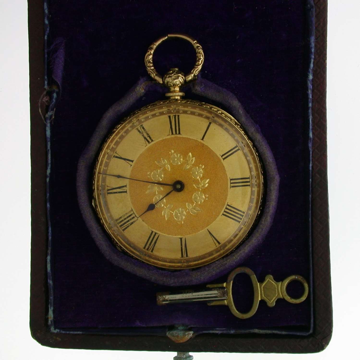 18 Kt Yellow Gold Ladies Open Face Pocket Watch in Box Swiss 1900