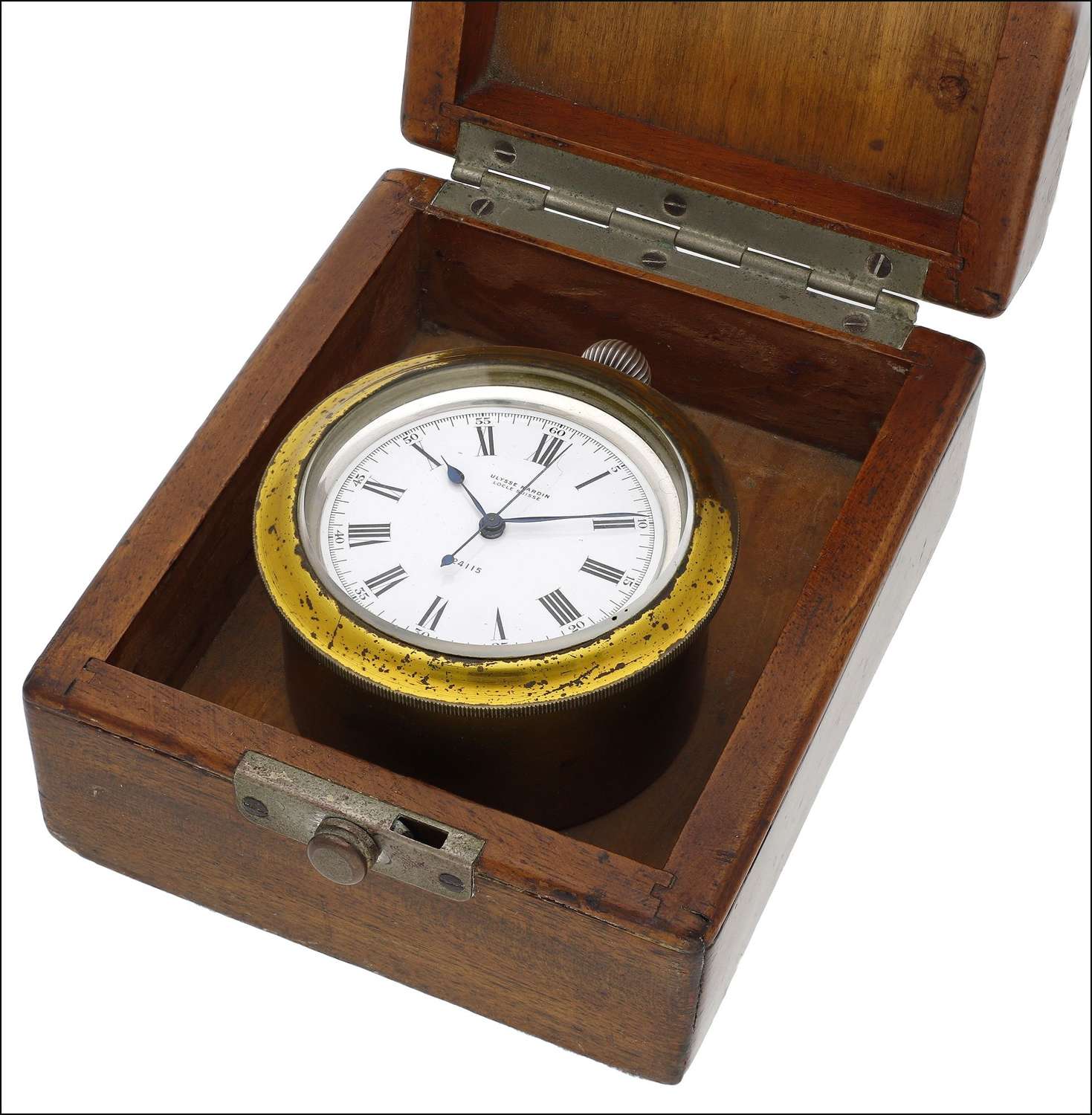 Silver Ulysse Nardin Locle Suisse Keyless Deck Watch in Wooden Box