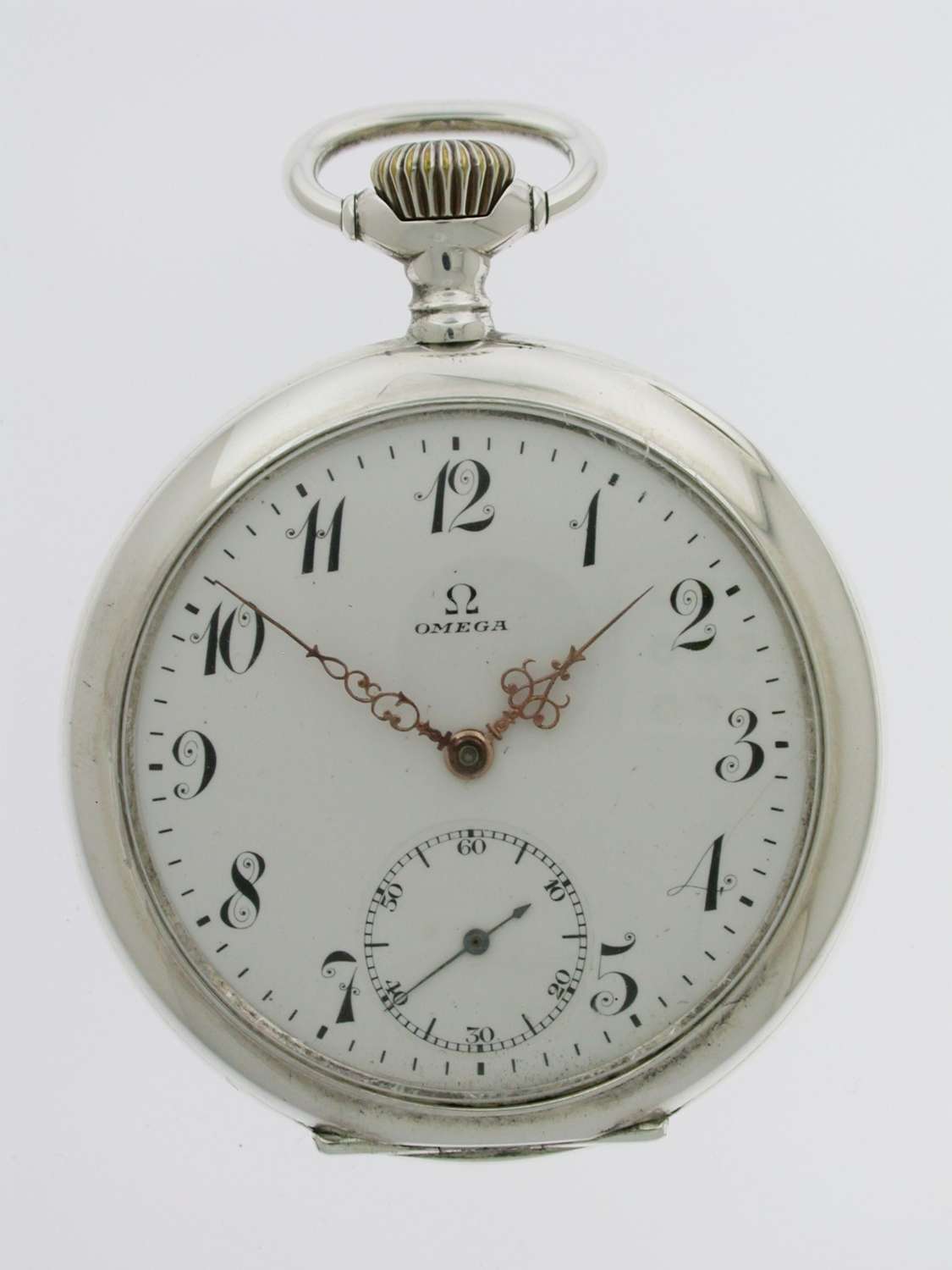 Omega Silver 0.800 Art Nouveau Mint Open Face  Pocket Watch Swiss 1916