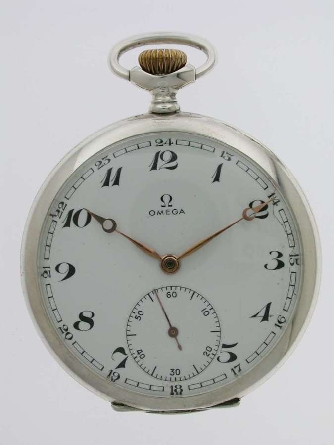 Omega Silver 0.800 Mint Open Face Pocket Watch  Swiss 1943