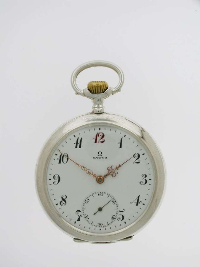Omega Silver 0.800 Excellent Open Face Pocket Watch  Swiss 1917