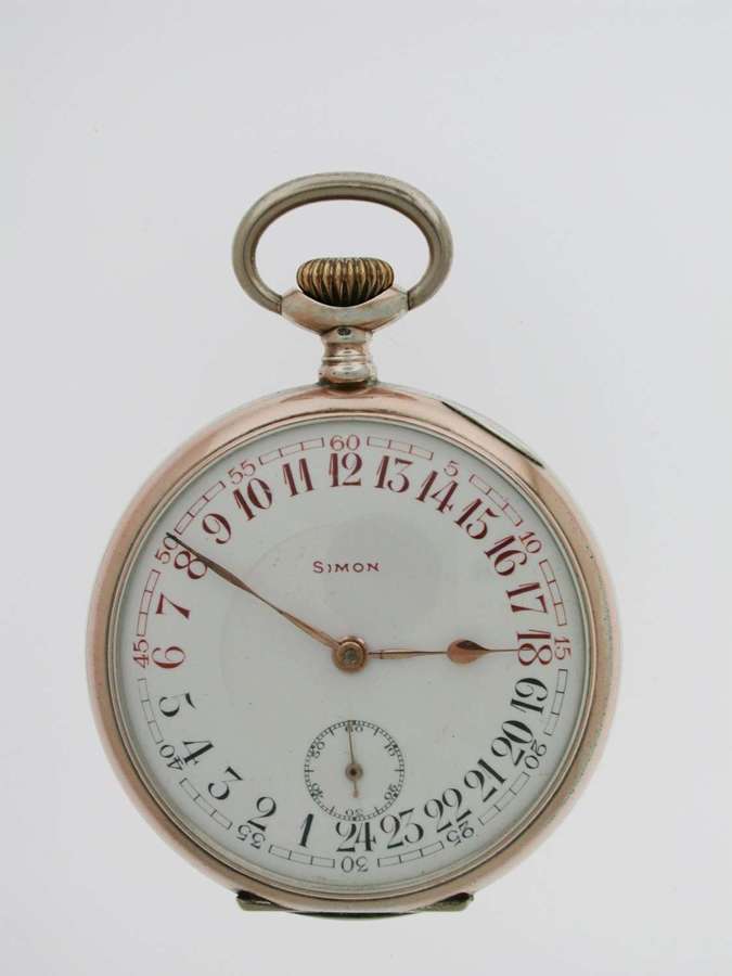 Simon Silver 0.800 24-Hour Day/Night Pocket Watch  Swiss 1920