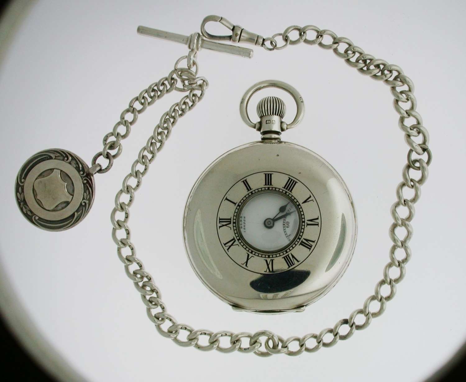 Silver J.W. BENSON London – Birmingham 1935 Half Hunter Pocket Watch