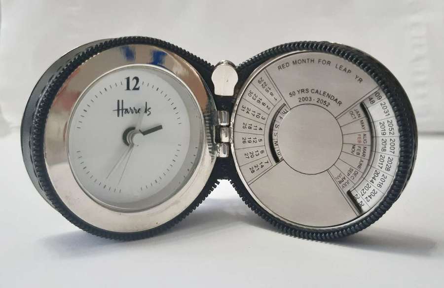 Rare Harrods Quartz 50 Years Calendar and Alarm Clock