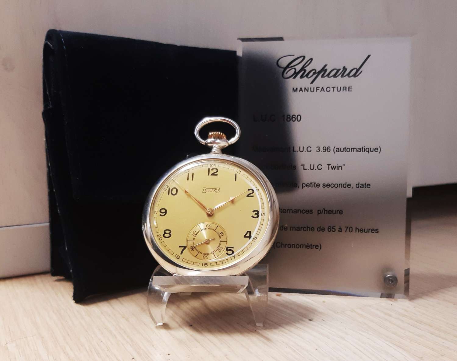 Antique Silver 0.800 LUC Chopard Pocket Watch with Case and Plaque