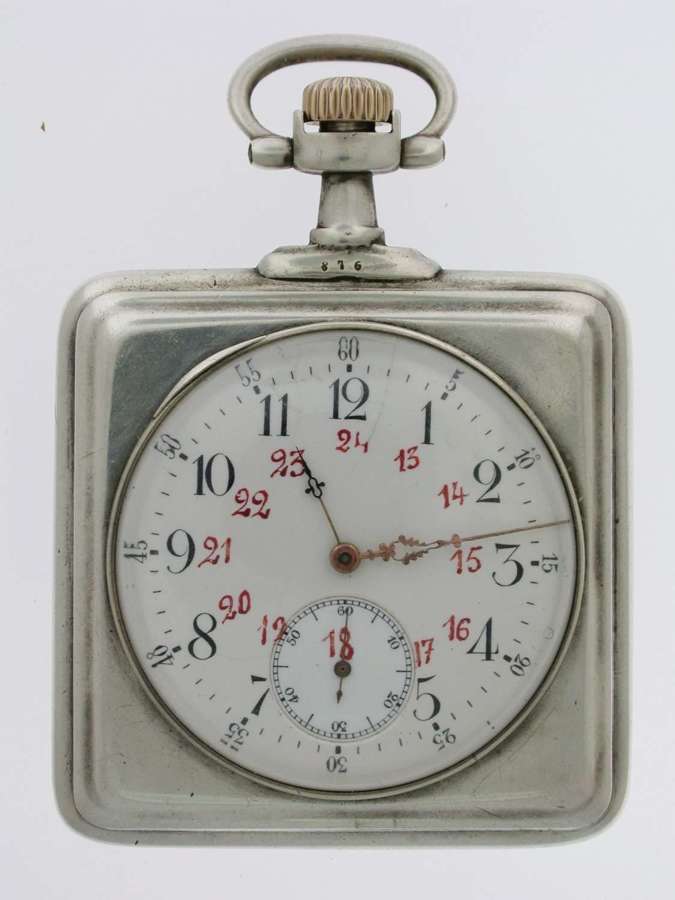 Antique Omega Silver Square Open Face Pocket Watch Swiss 1900