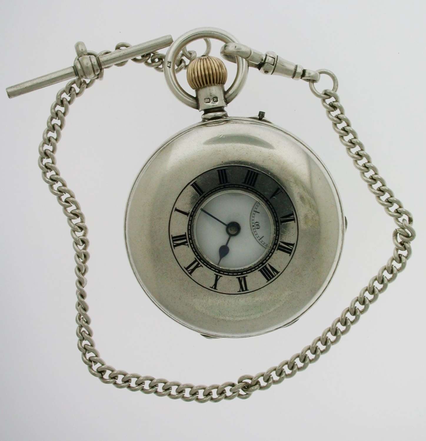 Antique Half Hunter Silver Pocket Watch  Hallmarked for Birmingham1924