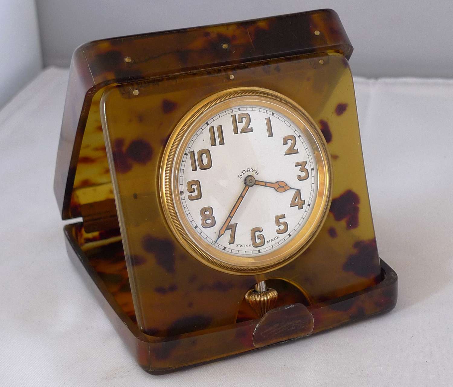 Antique Vintage Decorative 8 Days Travel Clock  in Tortoiseshell Case