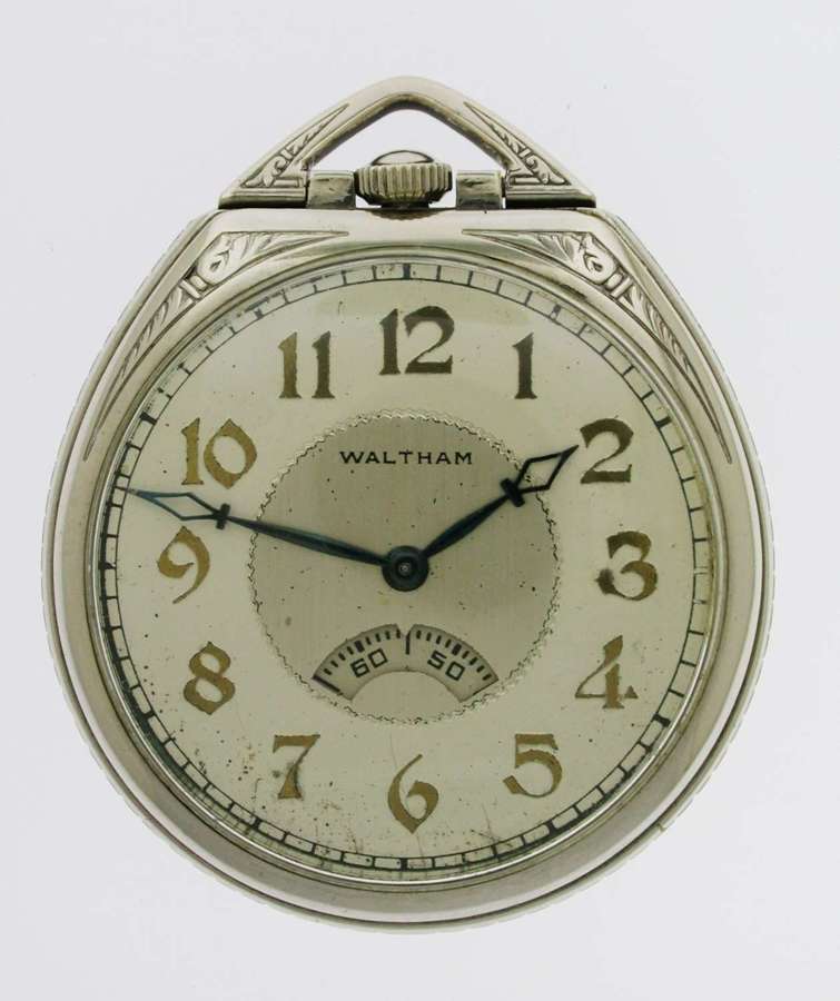 Waltham 14 Kt Gold Filled Art Deco Open Face Secometer Pocket Watch
