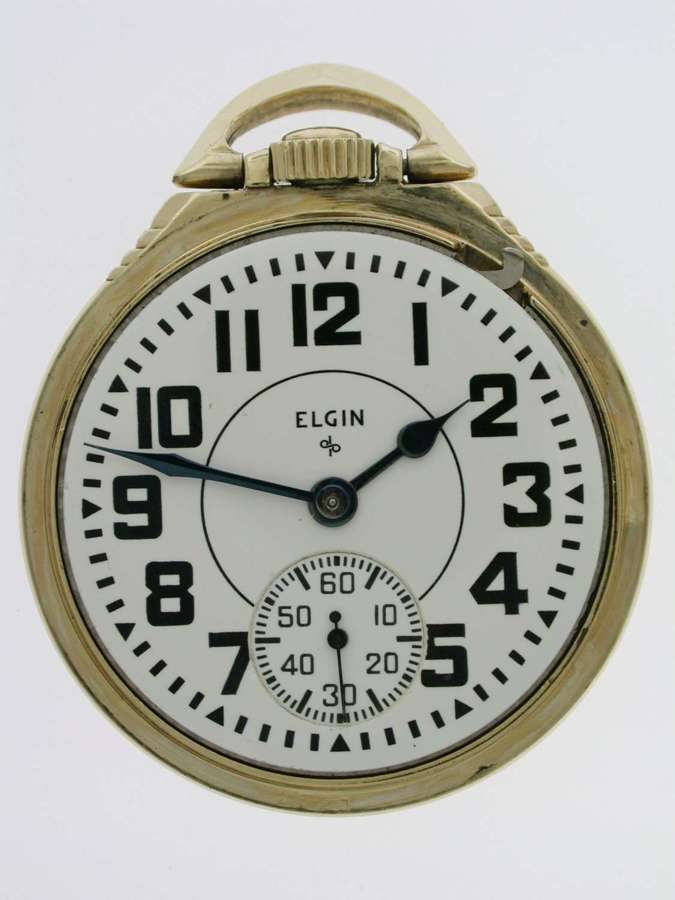Elgin Gold Filled Art Deco Railroad Open Face Pocket Watch 1935