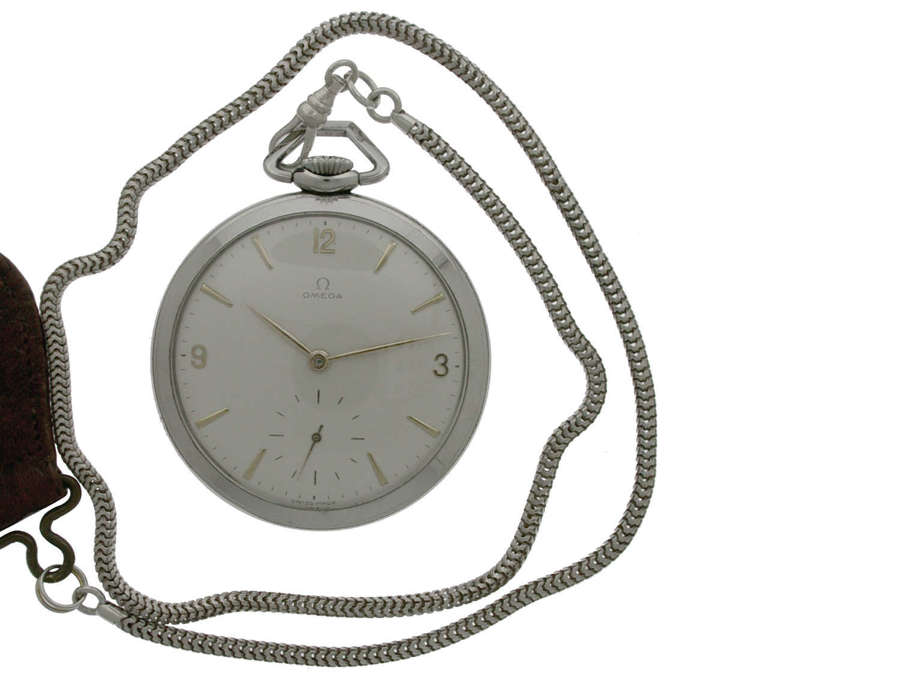 Omega Art Deco Steel Open Face  Pocket Watch Swiss 1959