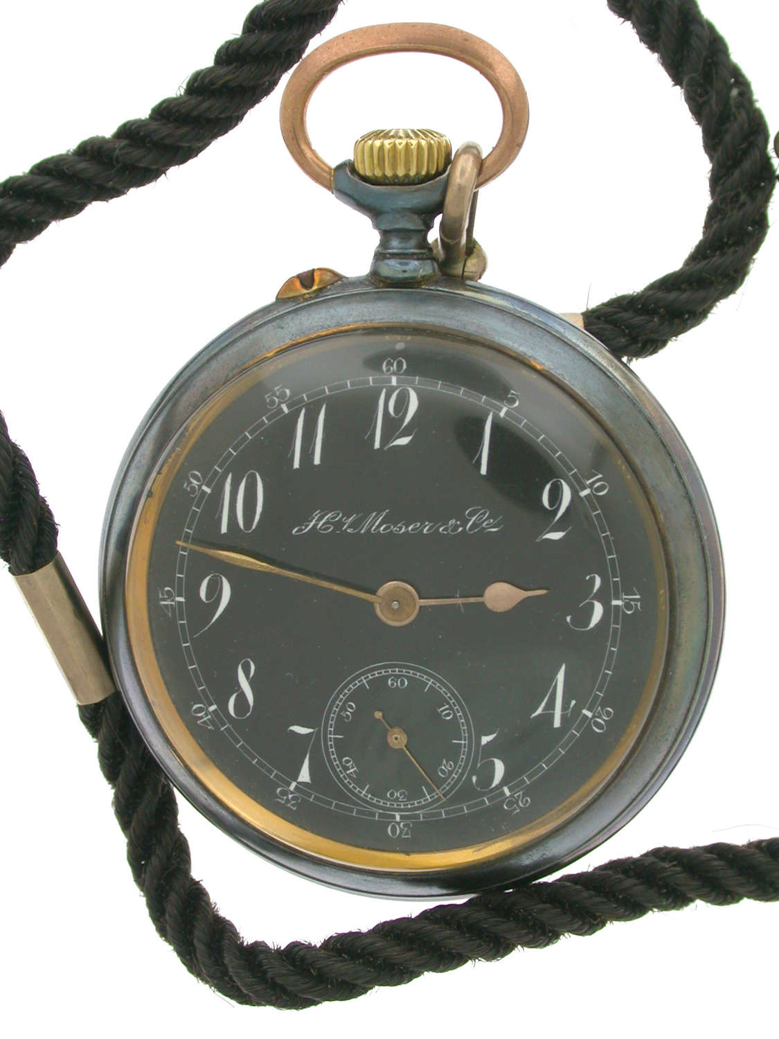 H. Moser Black Dial Open Face Pocket Watch Swiss 1900