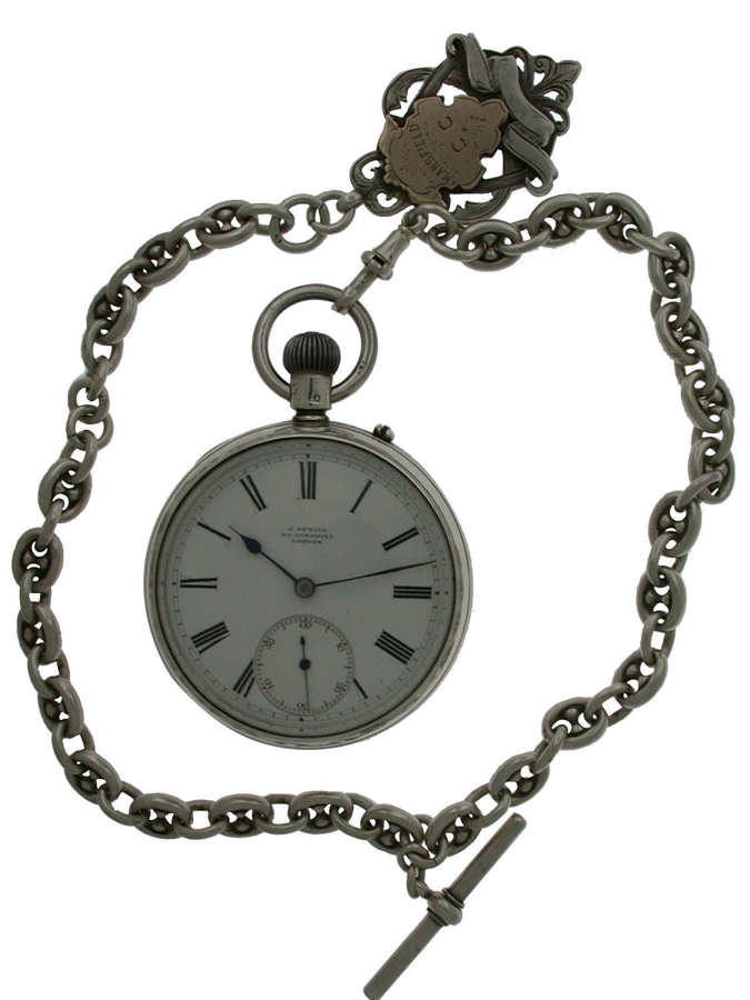 J. Sewill Silver Pocket Watch with Chain  Hallmarked for London 1890