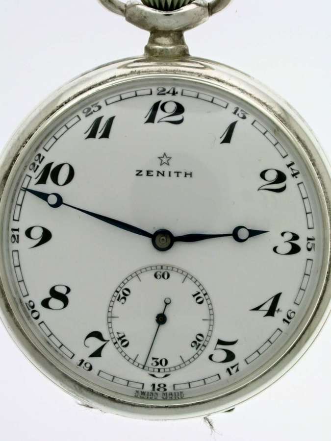 Antique ZENITH Steel Pocket Watch  Swiss 1955