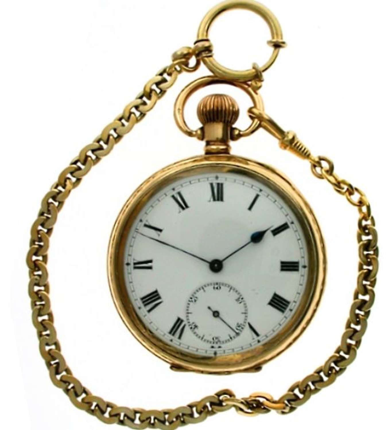 Mint Antique Gold-Filled Open Face Pocket Watch  with GF Chain