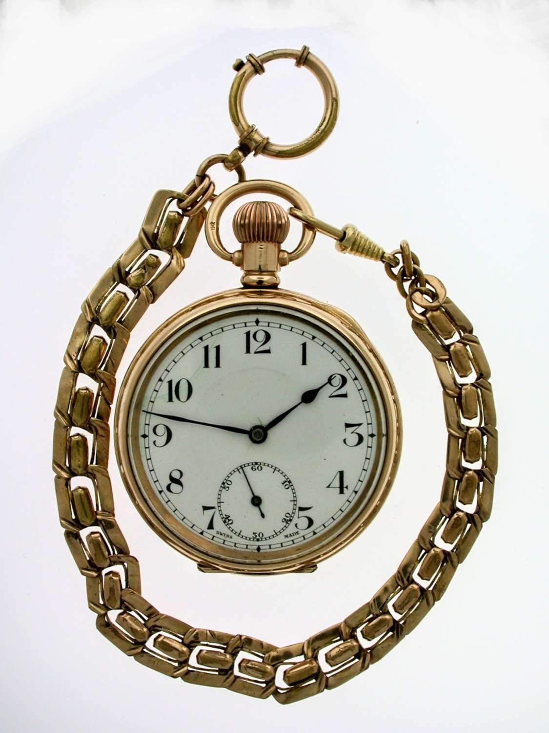 Antique Gold-Filled Open Face Pocket Watch  with Gold Filled Chain