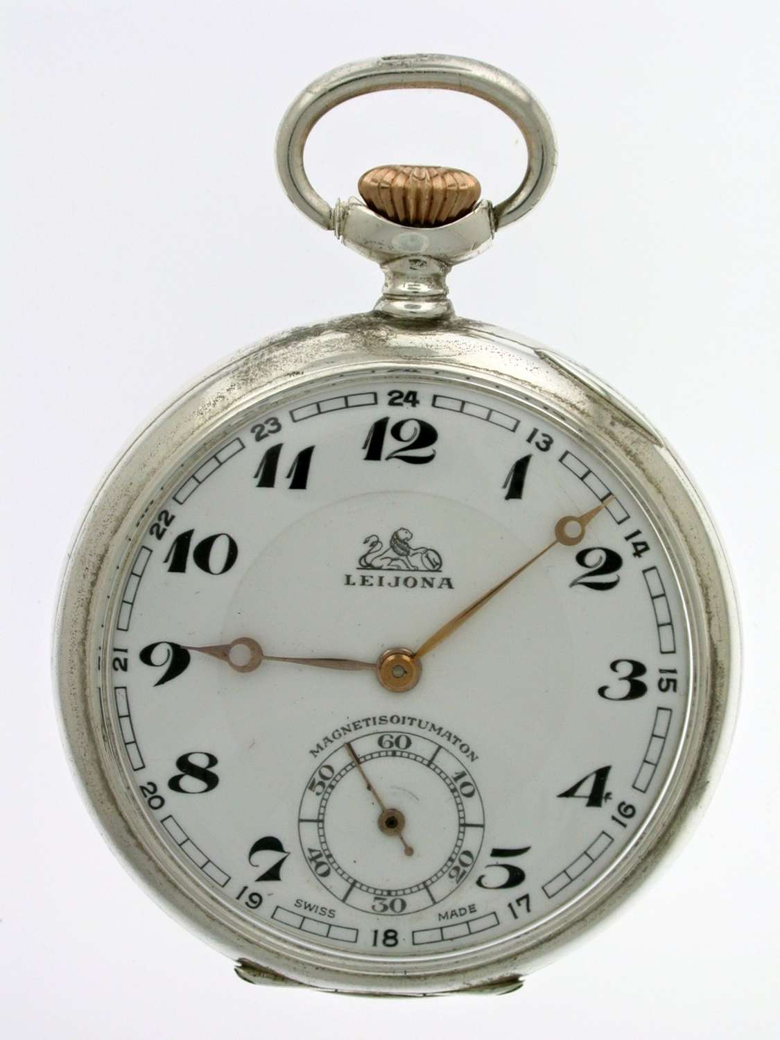 Antique Leijona Silver Open Face Pocket Watch Swiss 1930