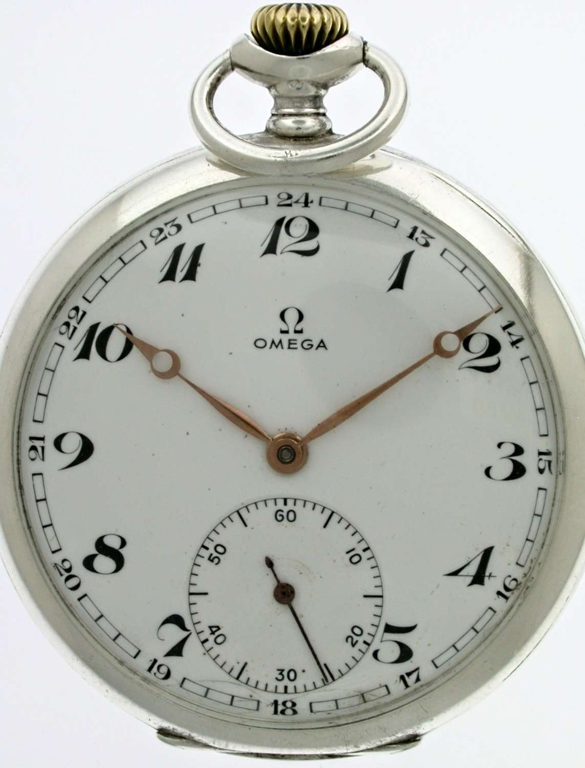 Antique Omega Silver 0.800 Open Face Pocket Watch  Swiss 1942