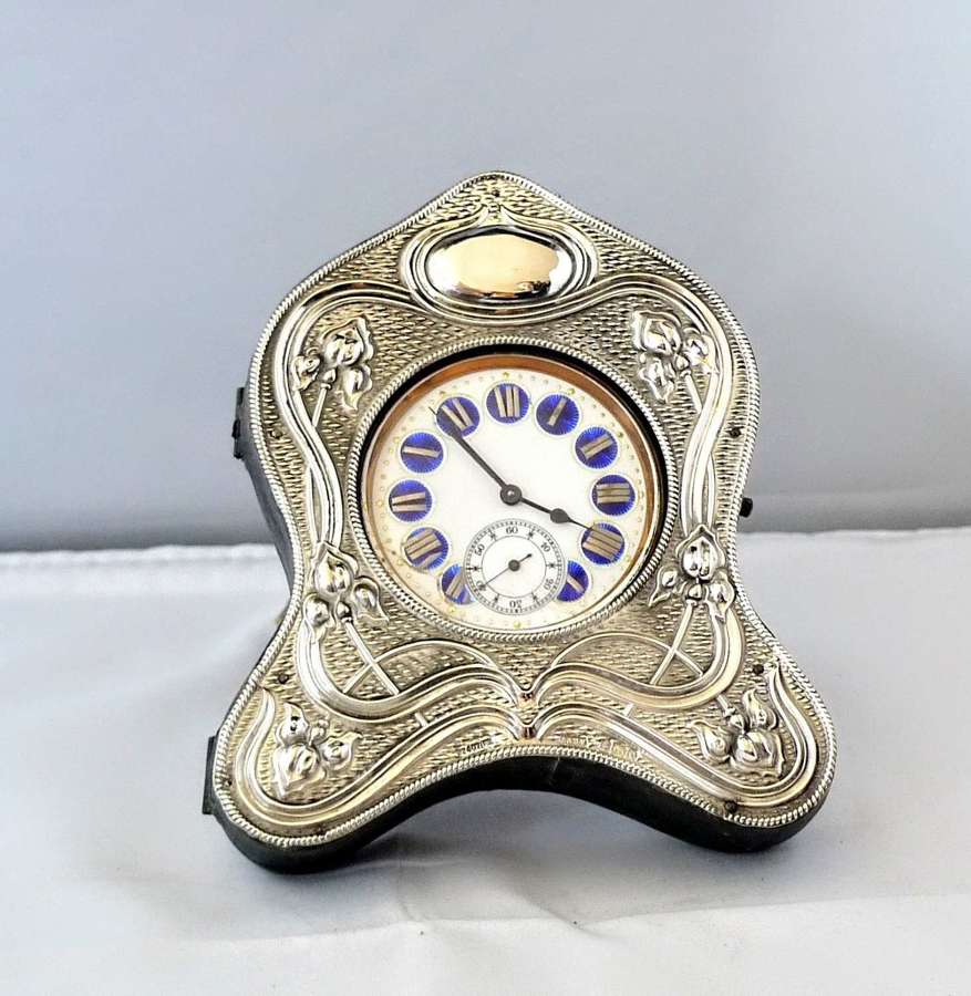 Antique Goliath Nickel Pocket Watch in Silver Art Nouveau Case