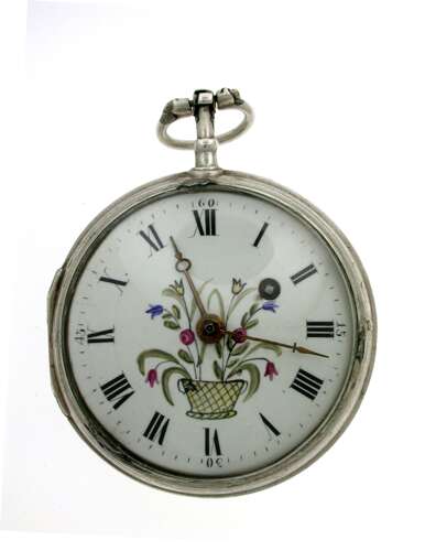 Silver French Verge Pretty Dial Pocket Watch 1880