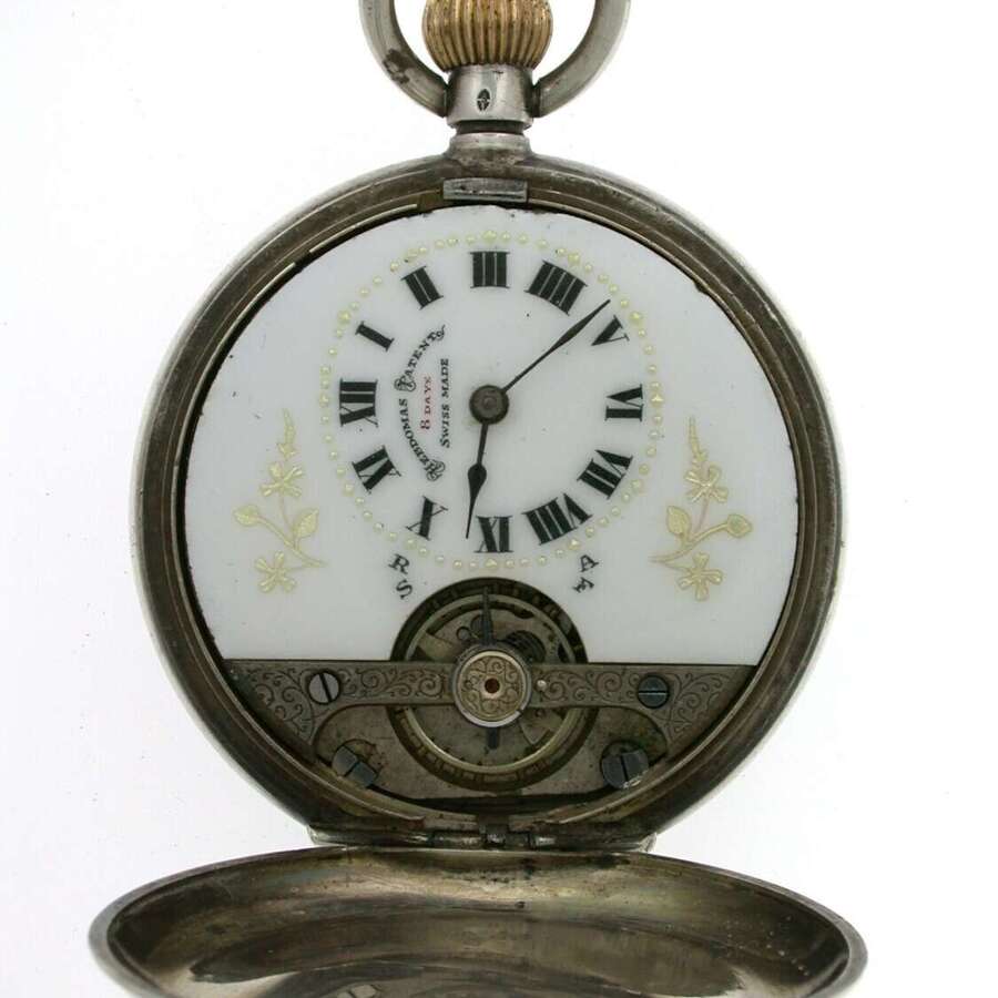 Silver EIGHT DAY HEBDOMAS, Swiss Made Pocket Watch 1929