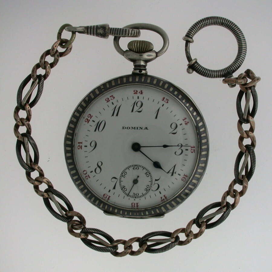 Excellent Silver Niello Pocket Watch with Chain 1900