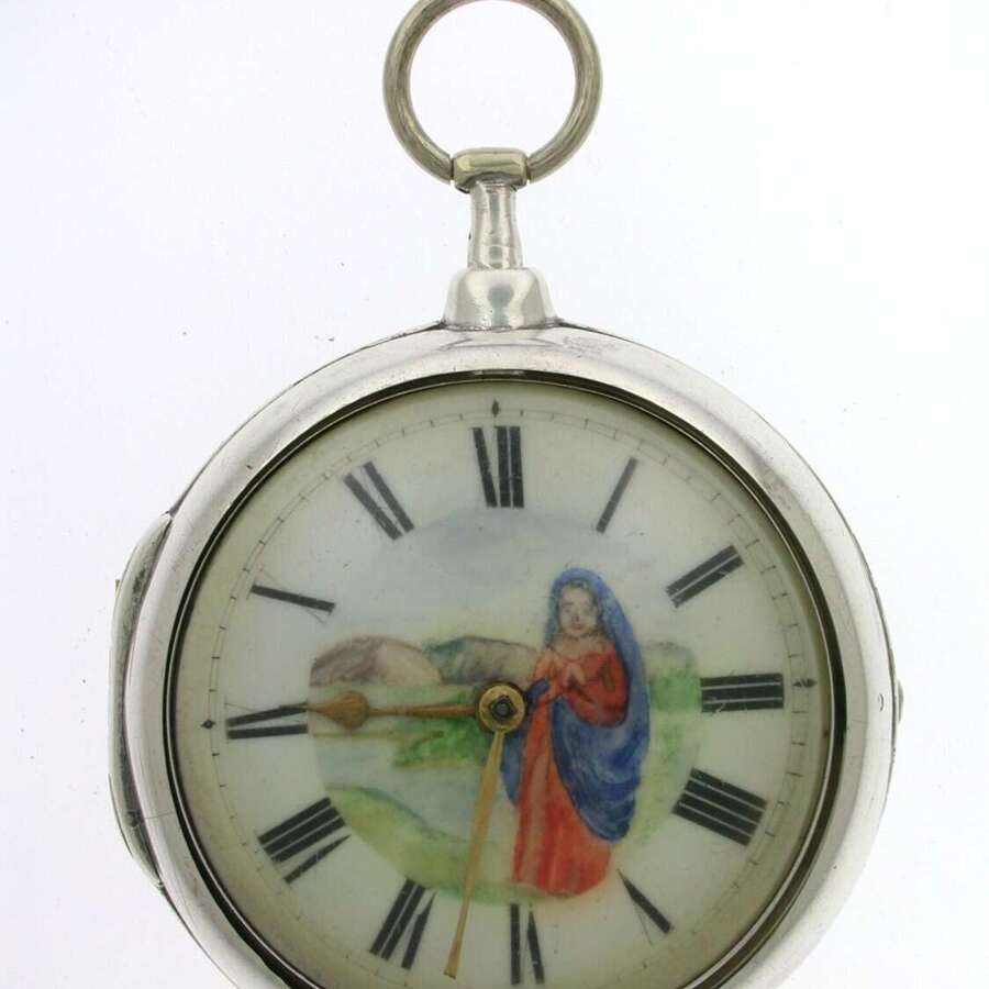 Silver Verge London Painted Dial Pocket Watch 1806