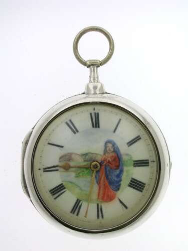 Silver Verge London Painted Dial Pocket Watch 1806