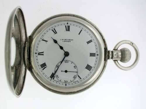 J.W. BENSON Silver Birmingham Half Hunter Pocket Watch 1927