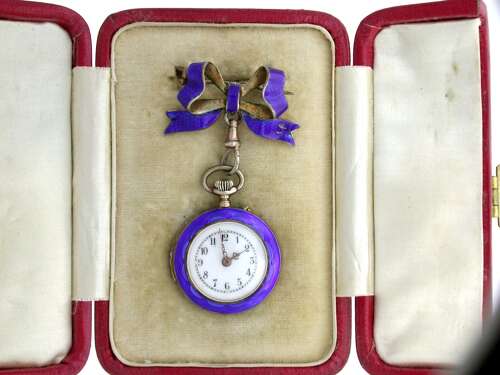 Exclusive Ladies Pocket Watch With Blue BOW c.1910