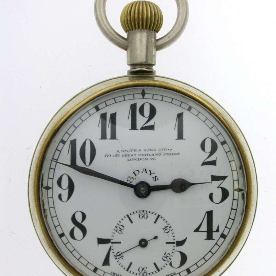 Gent's Antique S. Smith %26 Sons London, 8 Days, Military War Department Swiss made Pocket Watch c.1914