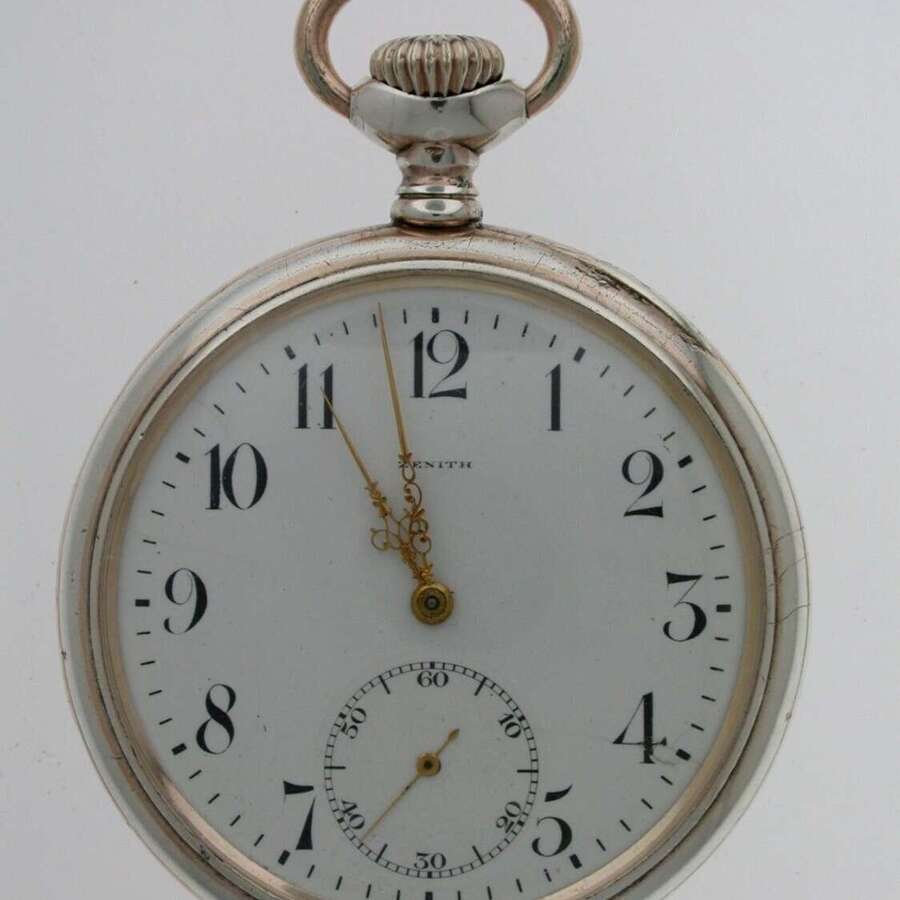 Original Beautiful Gents ZENITH Silver 0.800 Pocket Watch Swiss 1920