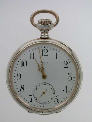 Original Beautiful Gents ZENITH Silver 0.800 Pocket Watch Swiss 1920