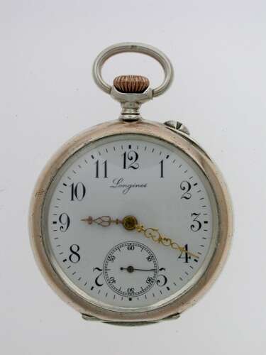 Superb Gents Longines Silver 0.800 Art Nouveau Open Face Swiss FOB Pocket Watch 1904