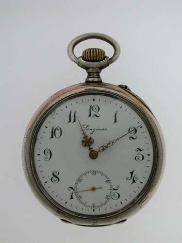 Superb Original Longines Silver 0.800 Open Faced Niello Swiss Pocket Watch 1899