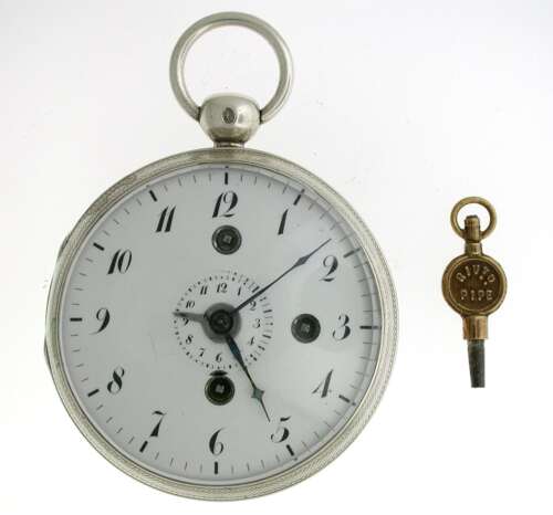 Rare Silver Verge Alarm Gent's Pocket Watch Swiss 1830
