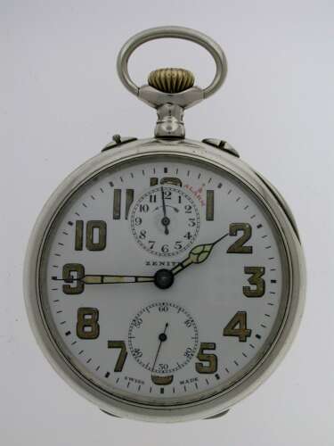 Superb Rare Alarm Silver ZENITH 0.800 Open Face Swiss Pocket Watch 1900