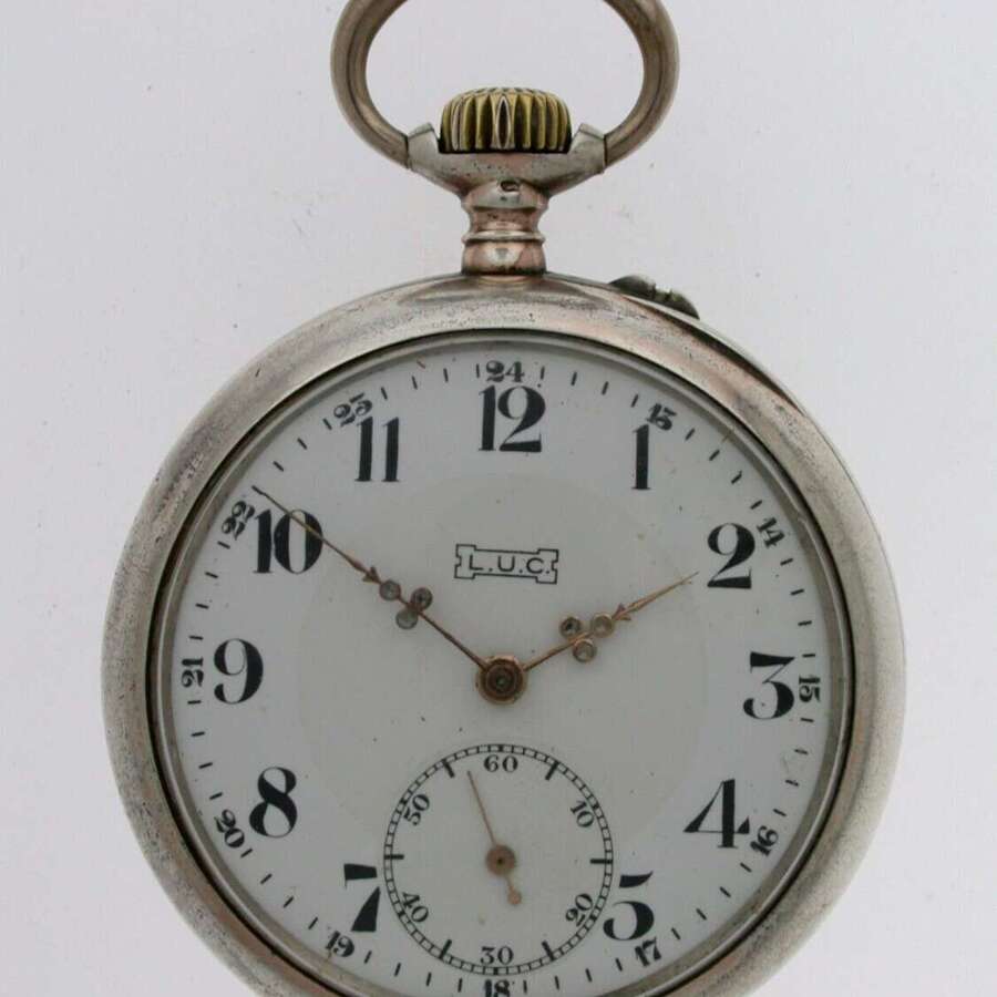 Silver 0.800 LUC %26 Billodes Open Face Pocket Watch, Swiss 1920