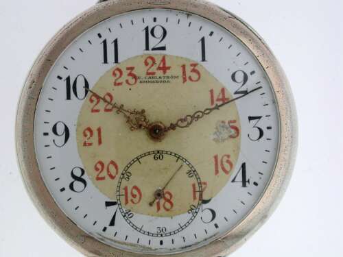 Silver 0.800 Art Nouveau Carlstrom Pocket Watch Swiss 1890