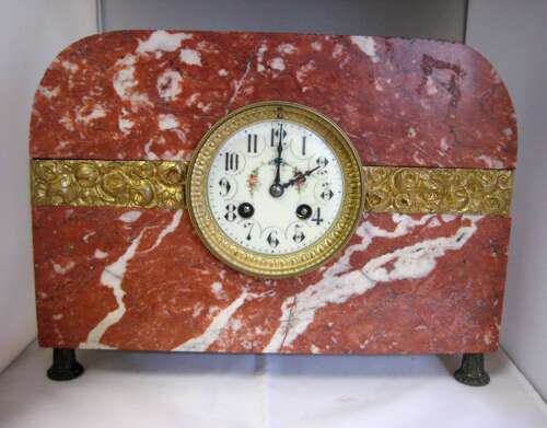 Antique Red Marble Clock with Hour Repeater, Bell, 1880