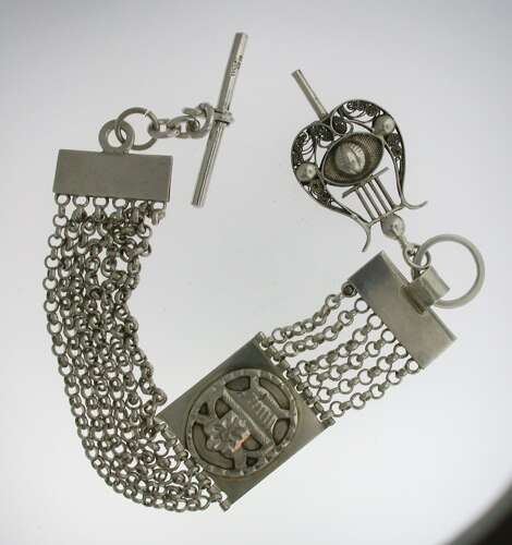 Superb Cleaned Antique Silver Dutch Pocket Watch Chain Chatelaine 1850