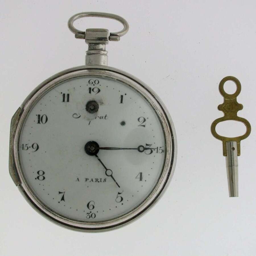 Superb Silver Verge Open Face Seconds Inside French Pocket Watch 1830