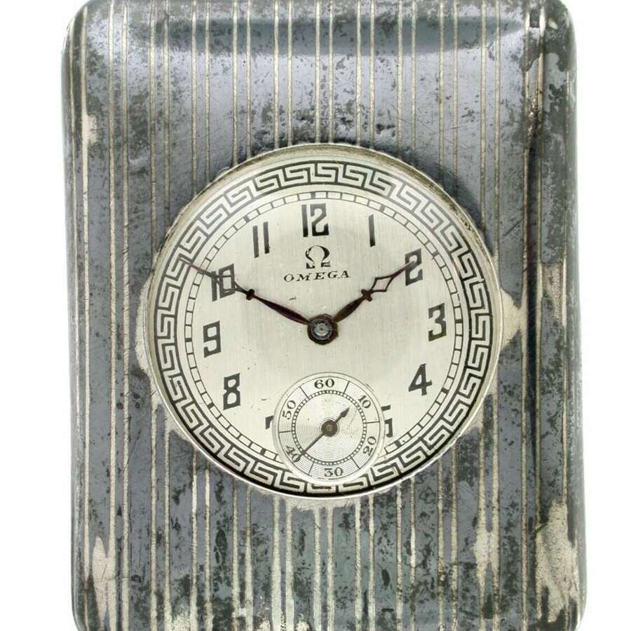 OMEGA Silver 0.925 %26 Niello Purse / Travelling Pocket Watch  Swiss 1930